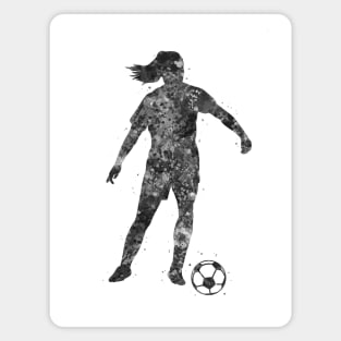 Soccer player girl black and white Magnet